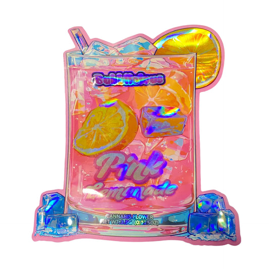 Holographic sticker with lemon design and 'Pink Lemonade' text on a white background