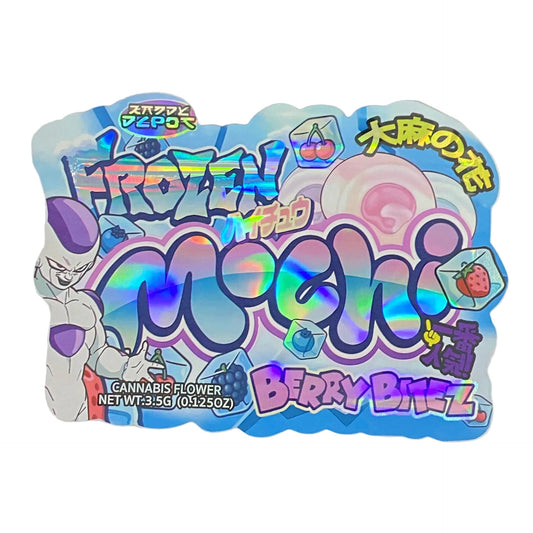 Frozen Mochi 
Colorful packaging with text and graphics on a white background