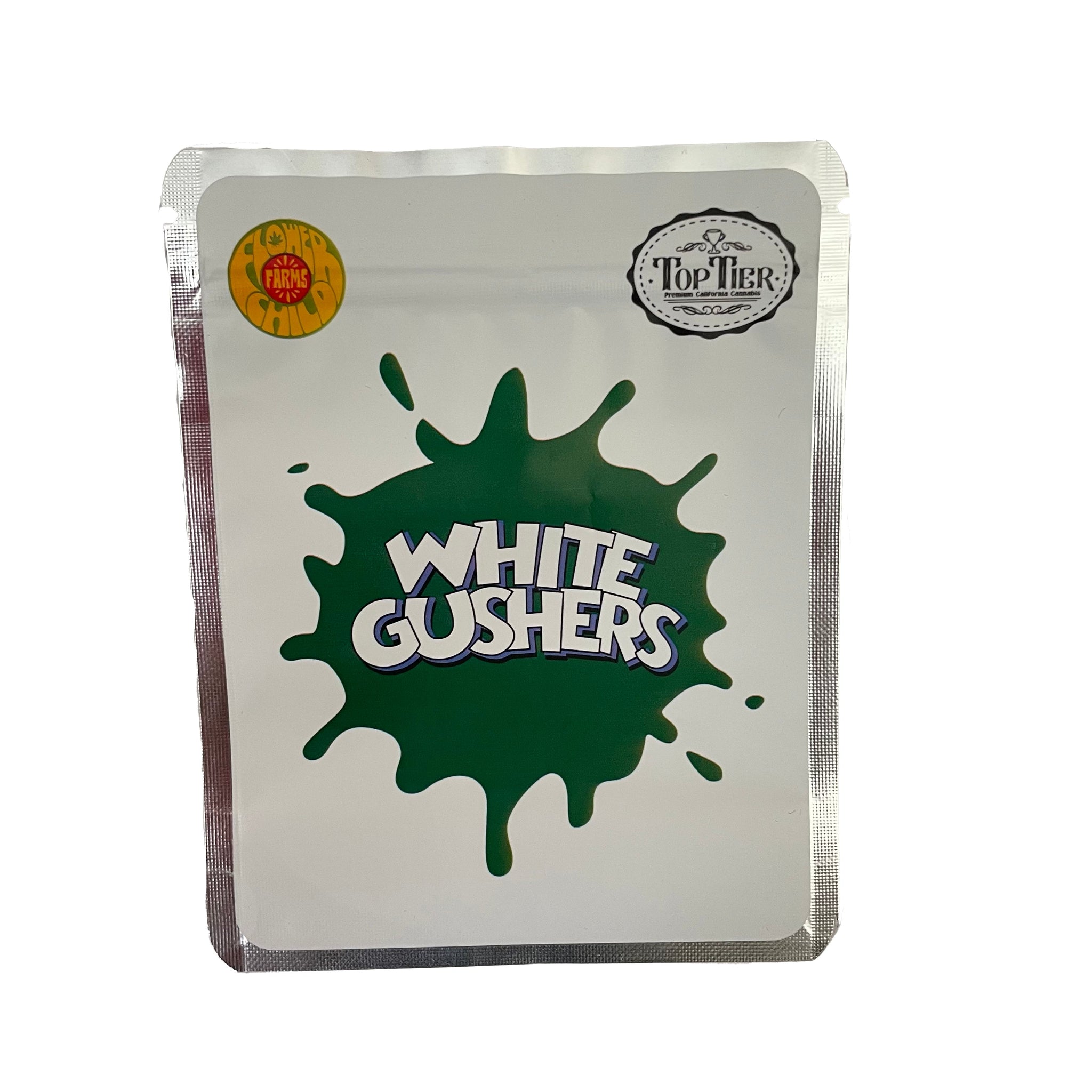 White Gushers Flower Child Farms Top Tier 3.5G Mylar Bags | Best Mylar Bags